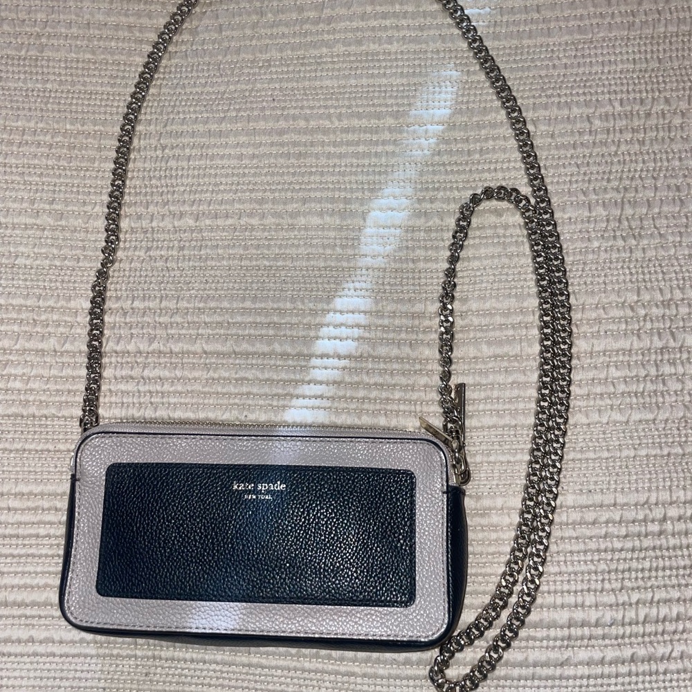 kate spade Two-Tone Black & Gray Leather Crossbody Wallet